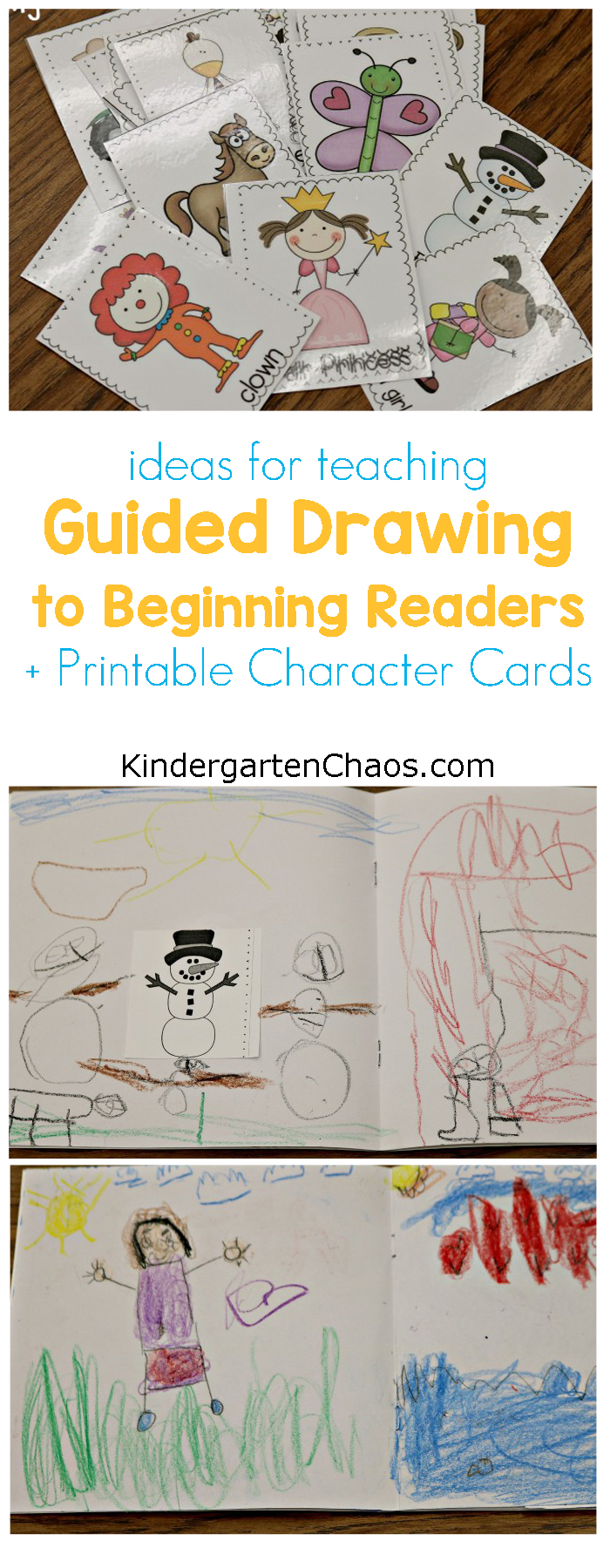 Teaching Guided Drawing To Beginning Readers + Printable Character Cards