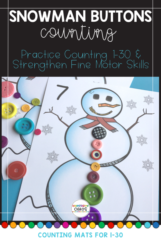 Count and Match Snowman Buttons. A Simple Printable activity for students to practice counting 1-30 and strengthen fine motor skills. 