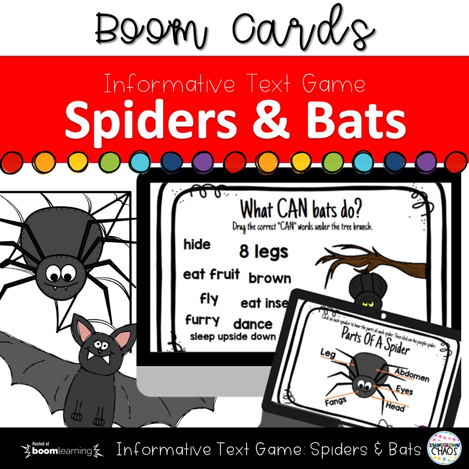 Digital Game for Kindergarteners all about Spiders and Bats full of informative text!