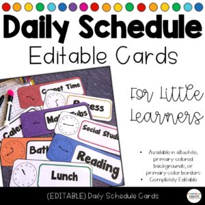 Editable Daily Schedule Cards | Analog Clock | Add Your Own Subjects