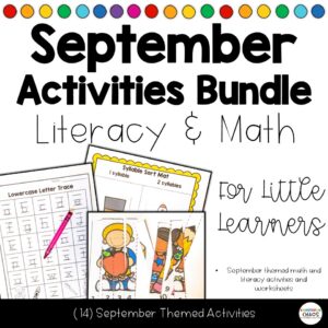 September Back to School Literacy Math Activities | Fall | Worksheets Centers